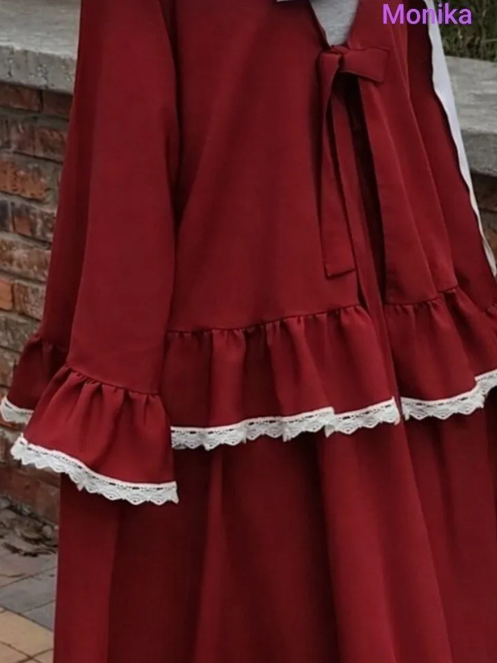 Dantel volanli dvoyka — bordo