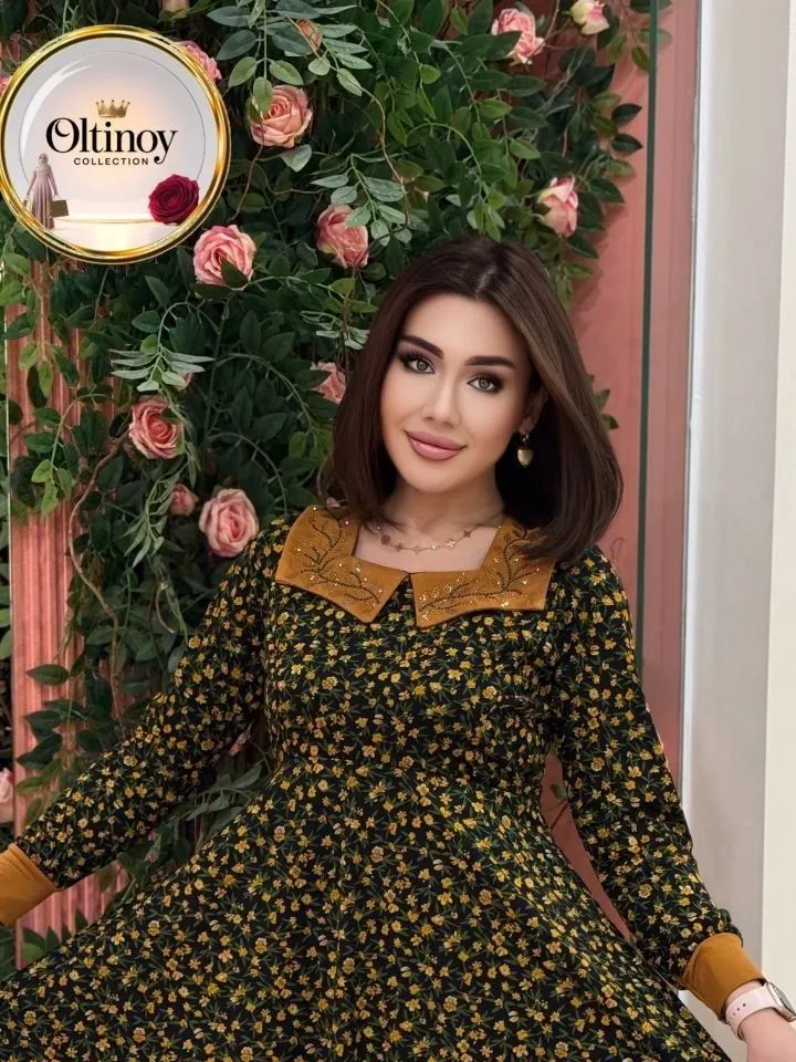 Qaytarma yoqali gulli dvoyka — Oltinoy Collection optom