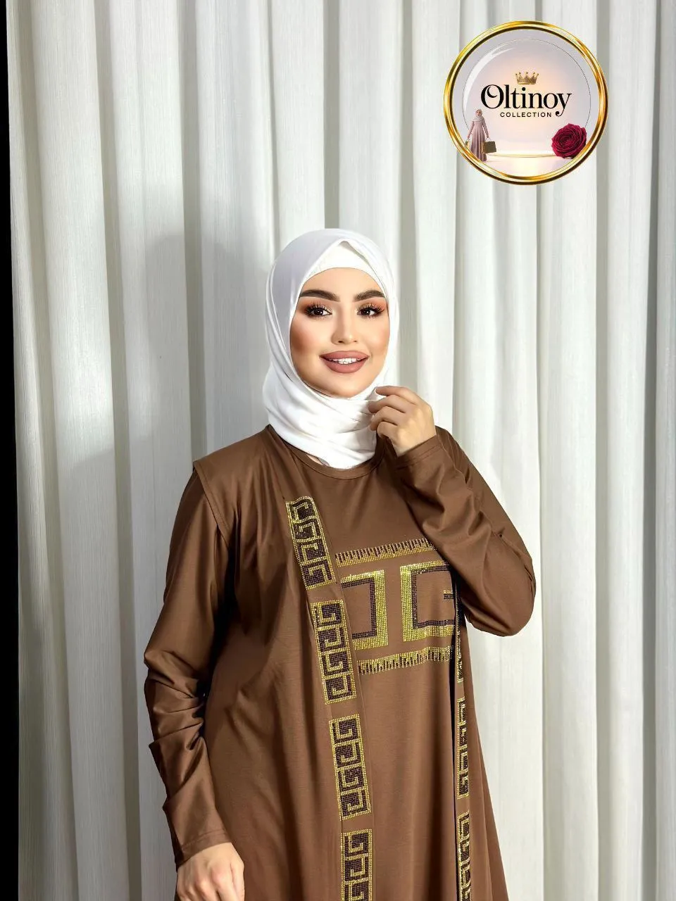 Tilla bezakli abaya — shokolad — Oltinoy Collection optom